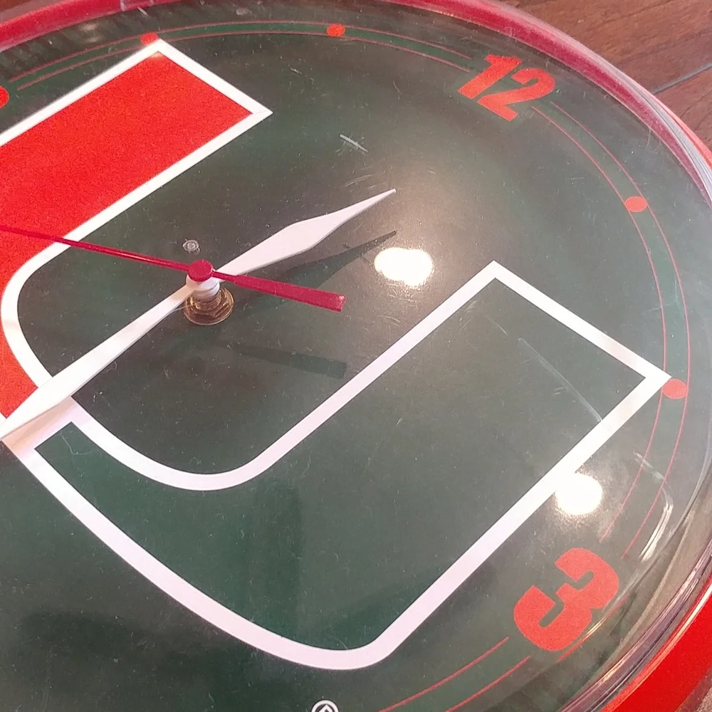 Miami Huricanes the U Plastic Wall Clock - Orange & Green - Football